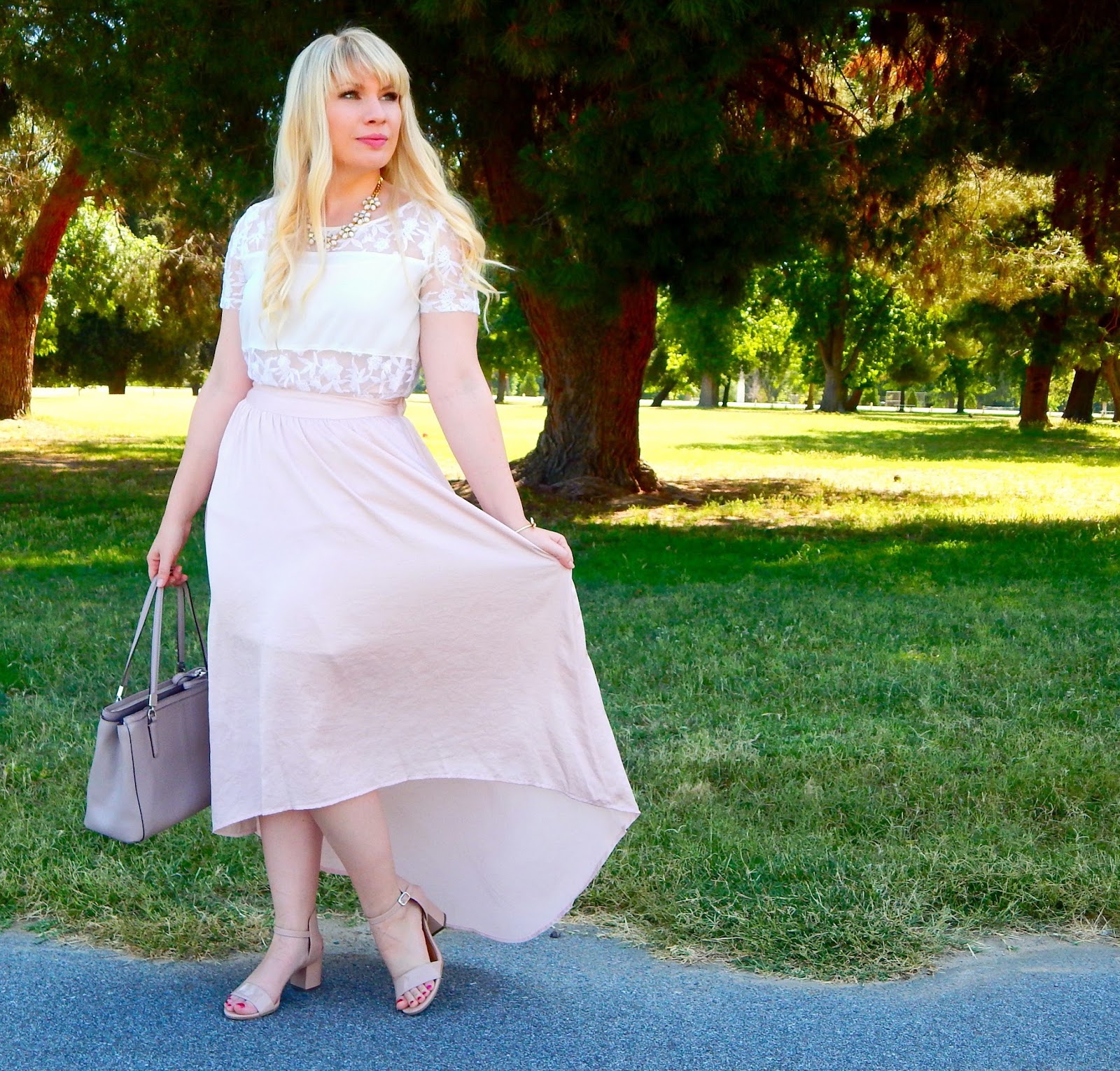 Blush pink shoes and 2025 handbag